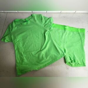 Neon Green Skims Set Cotton Jersey Top & Ribbed Boxer L